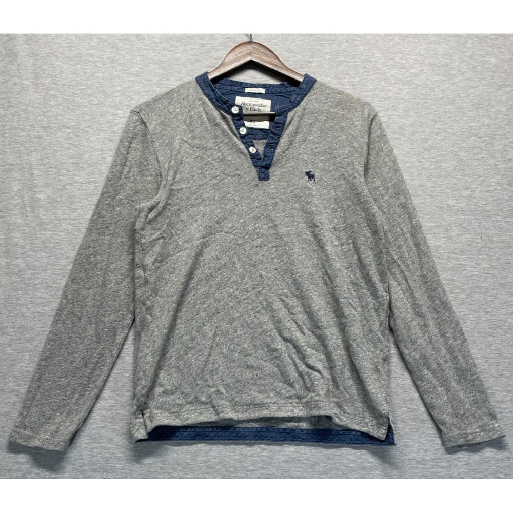 Abercrombie & Fitch Muscle Henley Shirt Mens XS Heather Gray Cotton Side Slit